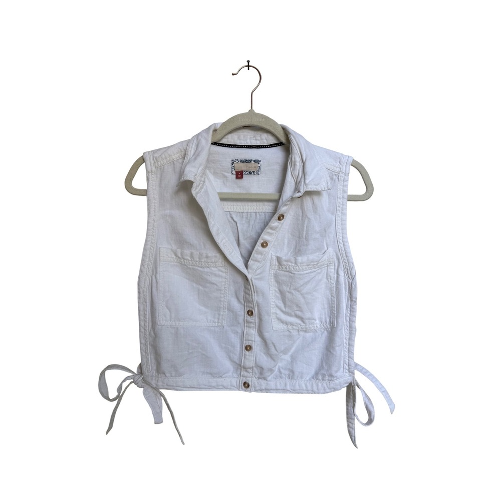 Pilcro White Linen Blend Sleeveless Side Tie Crop Top Size Medium
